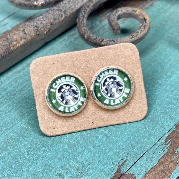 CHEERLEADER I CHEER A LATTE Graphic Stud Earrings - Picture 2 of 4